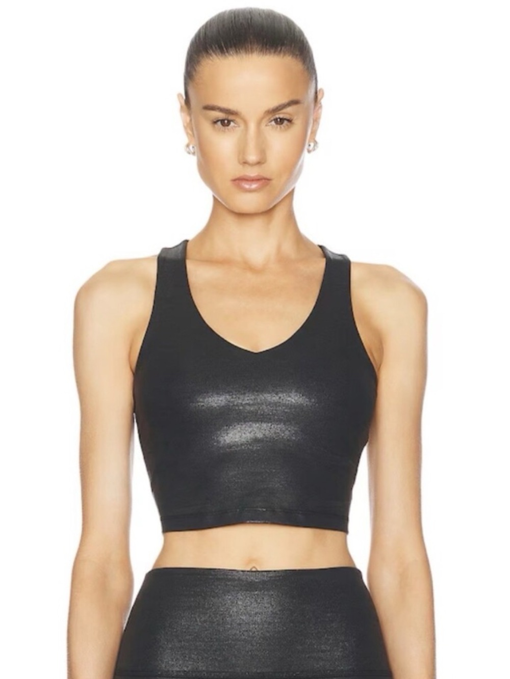 Beyond Yoga Glow On Ribbed Cropped Tank Built In Bra Black Foil S NWT